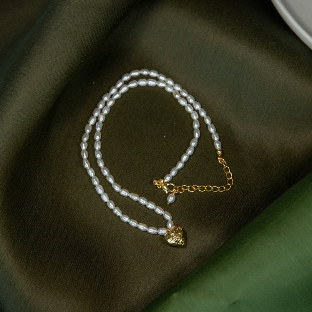 Golden Heart Pearl Necklace