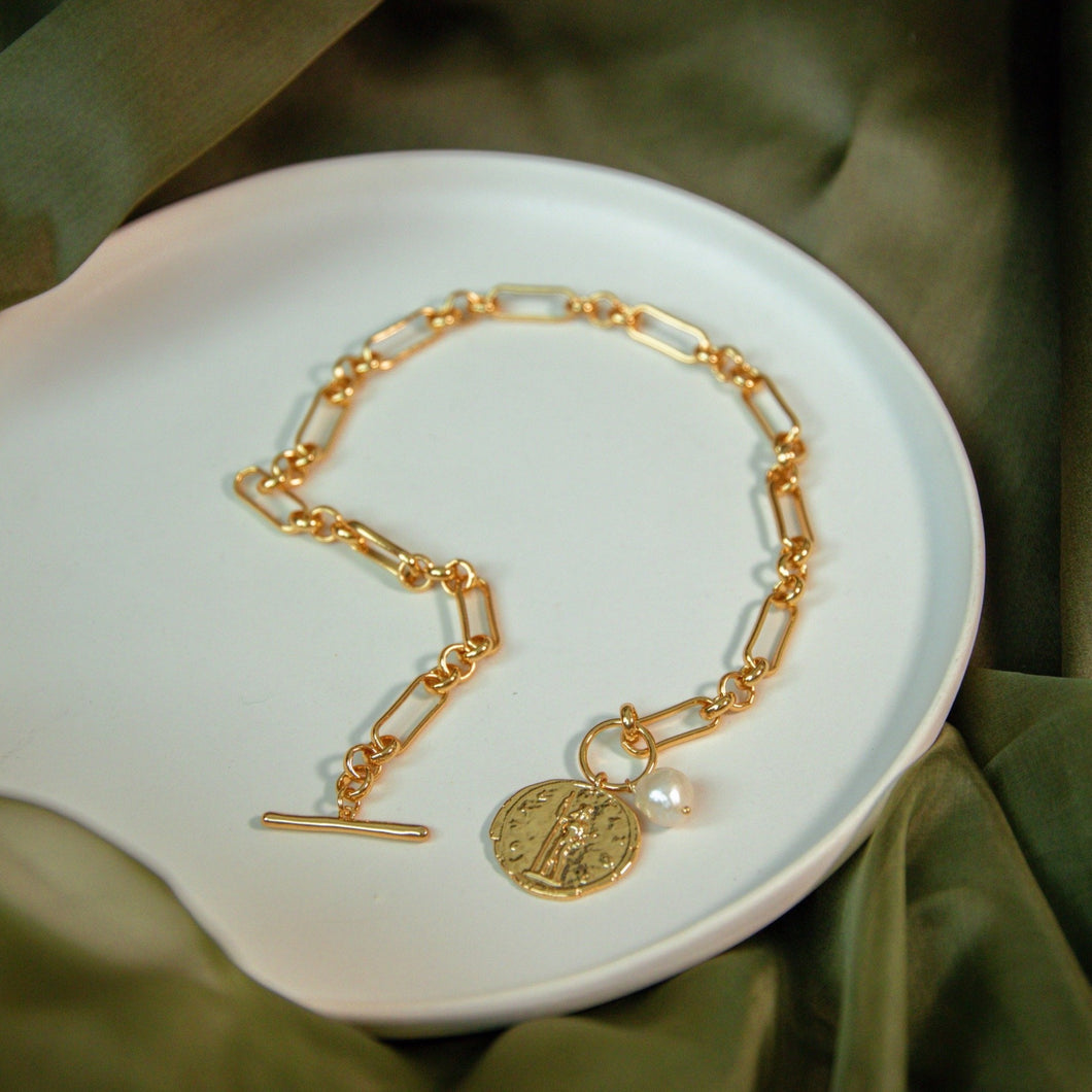 Vintage Coin & Pearl Chain Necklace